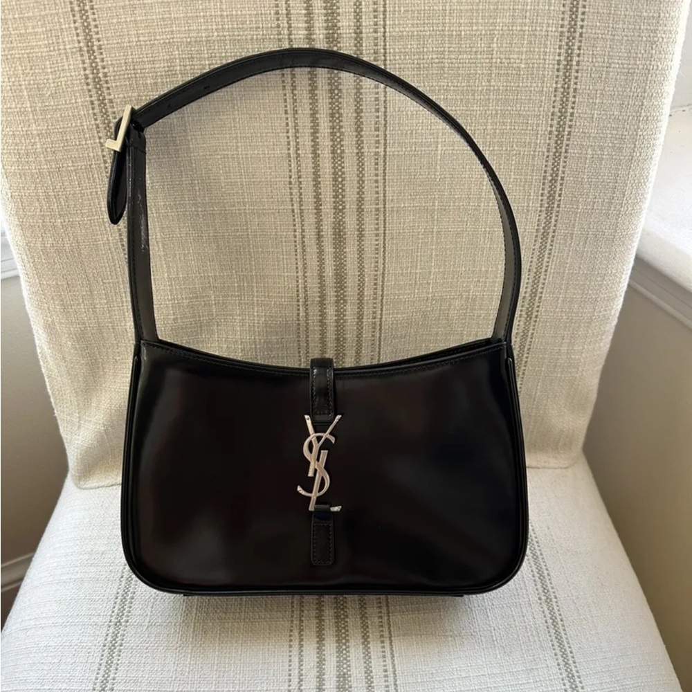 YSL 5 a 7 bag in black patent
